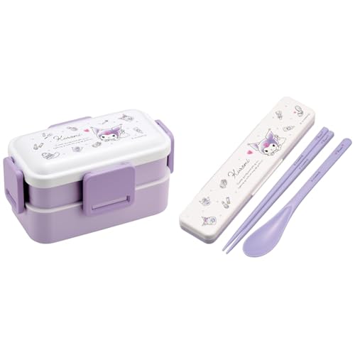 【2点セット 【日本製】】 スケーター(Skater) 弁当箱 2段 600ml 女性用 抗菌 ふんわり盛れる ドーム型フタ サンリオ クロミ 水彩コスメ PFLW4AG68821 + 箸 スプーン コンビセット 18cm 抗菌加工 お弁当 大人用 シリコ
