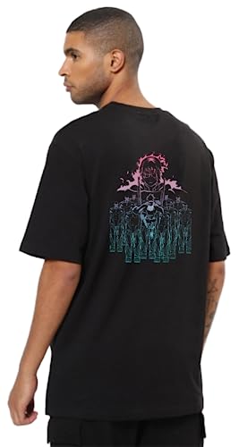 Image of Be Crazy Oversized Loose Baggy Fit Drop Shoulder Half Sleeves Pure Cotton Anime Graphic Printed T-Shirt for Men