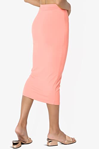 TheMogan Women's High Rise Buttery Soft Lined Mid Calf Bodycon Midi Pencil Skirt Coral XL4