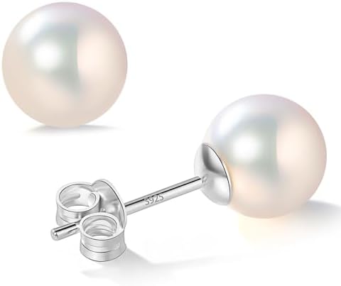Akoya Cultured Pearl Earrings Round – 925 Sterling Silver Hypoallergenic Pearl Studs for Women