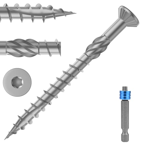 TCO Terrassenschraube Edelstahl C1 5x70mm 500 Stück inklusive TX 25 Magnetic Bit, Zier-Senkkopf, Sägezahn Gewindeschliff, Cutspitze, Universalschrauben für Terrassendielen, Gartenhäuser