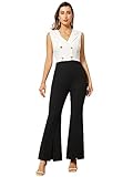 WDIRARA Women's Colorblock Double Breasted Sleeveless Collar Elegant Jumpsuit Flare Leg Split Pants Multicolor S