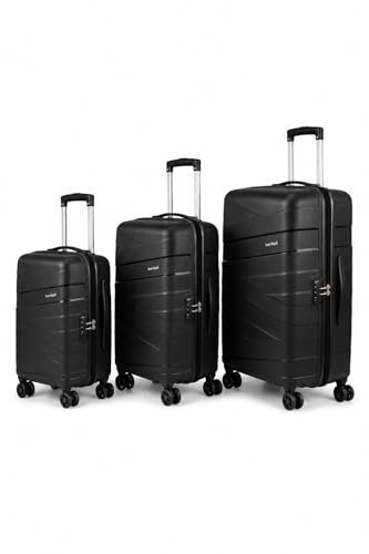 Kamiliant by American Tourister Ryker DW 3pc Set (55 + 68 + 79 cm) 4 Spinner Wheels Hard Top Polypropylene Black|Combination Lock|Internal Divider Pad|Cross Ribbons - 3 Years Global Warranty