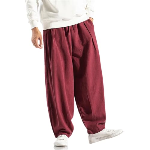 Men's Harem Pants Sweatpants Male Cotton Loose Trousers Casual Pants Red 4XL