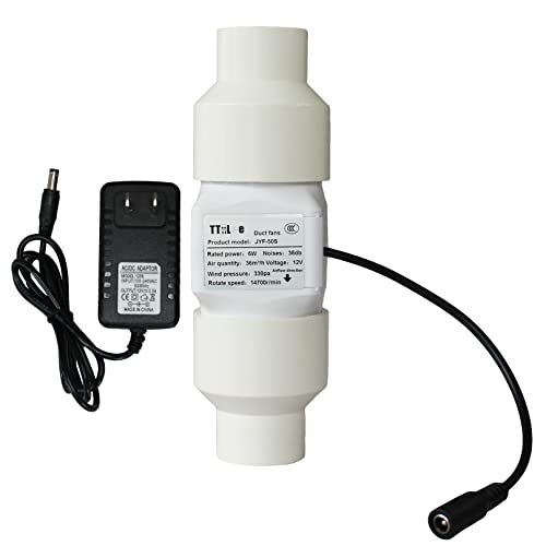 TTiiLoe 2” Duct Ventilation Fan 50mm with 32mm PVC Pipe Interface 22 CFM Inline Exhaust Booster 6W 12V Air Circulation Vent Blower for Greenhouse