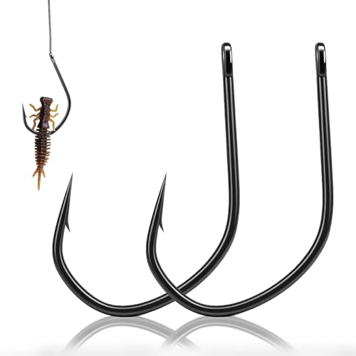 FishTrip Weedless Drop Shot Hooks, 50/100pcs Wide Gap Wacky Worm Rig Hooks Bass Fishing Hooks for Freshwater Saltwater 6 4 2 1 1/0 2/0 3/0(#1_50pcs)