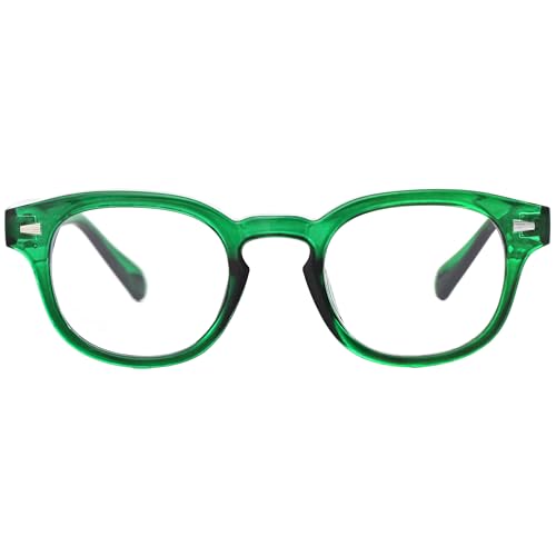 Kursan Small Round Black Glasses for Women Men Thick Frame Fashion Clear Lens Blue Light Glasses (08 Transparent Green, 45MM)
