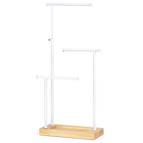 SRIWATANA Jewelry Organizer Display Extra Tall Necklace Holder 3 Tier Jewelry Tree Stand (Natural Color & White)