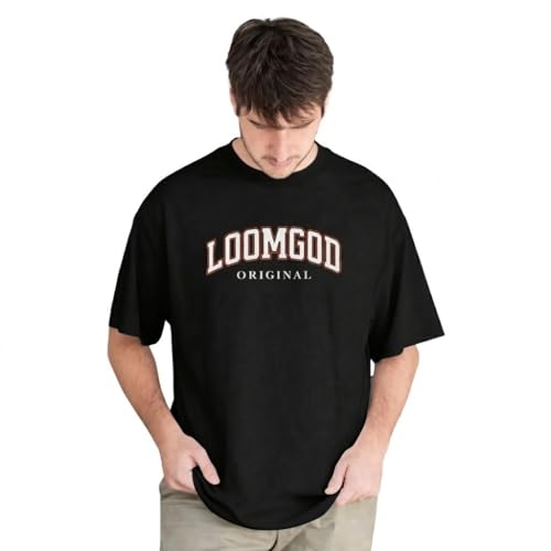 Image of Original Heavyweight Oversized T-Shirt for Men - 240 GSM Cotton, Boxy Fit Drop Shoulder Streetwear Tee, Varsity Graphic Crew Neck
