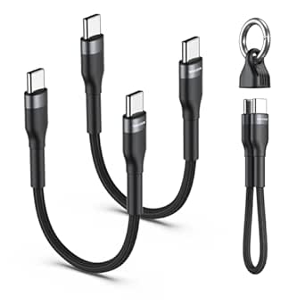 USB C auf USB C Kabel Kurz 60W(2Stück), USB C Ladekabel Kurz 19cm mit Schlüsselanhänger, 3A/20V 60W, PD 3.0 & QC 4.0+, Schnellladekabel USB Typ C, für 1Phone 17/16/15, Samsung S25/S24/S23, Pad, MaBook