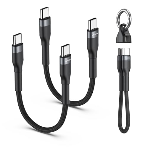USB C auf USB C Kabel Kurz 60W(2St&uuml;ck), USB C Ladekabel Kurz 19cm mit Schl&uuml;sselanh&auml;nger, 3A/20V 60W, PD 3.0 & QC 4.0+, Schnellladekabel USB Typ C, f&uuml;r 1Phone 17/16/15, Samsung S25/S24/S23, Pad, MaBook
