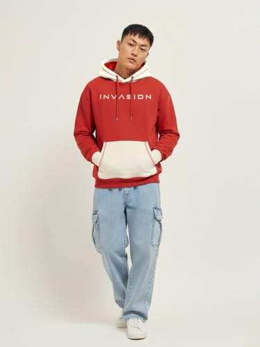 Image of crazymonk Invasion Oversized Hoodie - Red & Off White