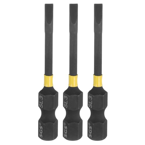Image of sourcing map 3 Pcs SL3 Slotted Impact Screwdriver Bits 3mm Slotted Tip 1/4" Hex Shank 50mm (2") Long Magnetic Flat Head Screw Driver Drill Bits Phosphated S2 Steel for Electric Power Tool