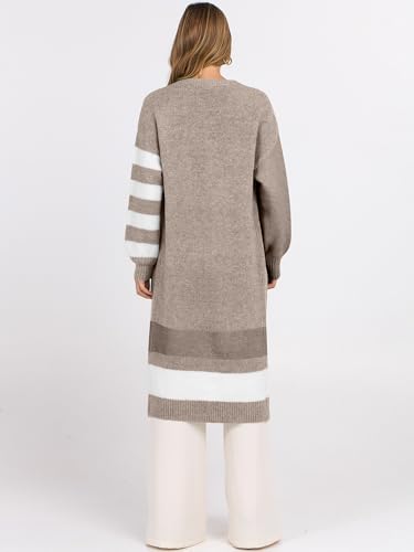 Caracilia Womens Oversized Long Cardigan Sweaters Color Block Open Front Duster Coat Knit Outwear 2025 Fall Outfits4