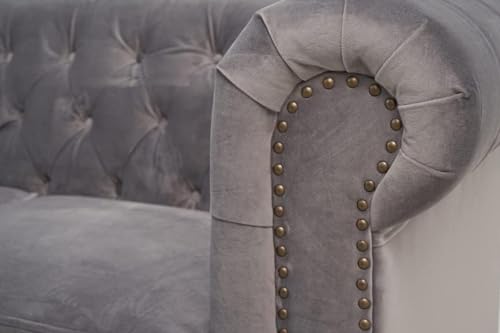 Image of Modern and Stylish 3 Seater Chesterfield Luxury Sofa with Valvet and Fabric Comfortable Sofa for Living Room, Dining Room, Hallway, and Office-(Grey).