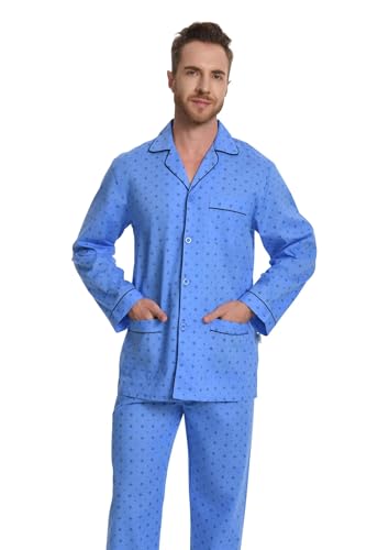 Image of GLOBAL Mens Pajamas Set, 100% Cotton Woven Drawstring Sleepwear Set with Top and Pants /Bottoms