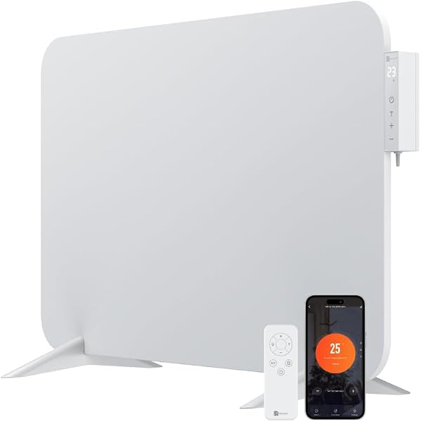 BR Bringer elektryczny promiennik podczerwieni 450 W z inteligentnym termostatem i zdalnym sterowaniem, WIFI i aplikacją - do montażu na ścianie lub do użytku mobilnego, energooszczędny (biały)