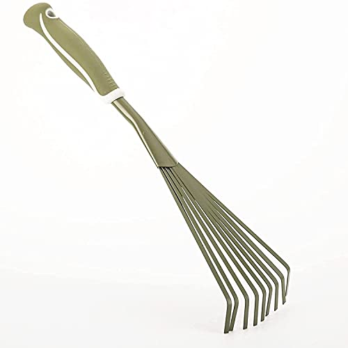 râteau Gazon Balai ratisser 9 Dents râteau de Feuilles de Jardinage | Petit Ventilateur Rake avec poignée de Confort | Outil de Jardinage à Feuilles caduques Portables