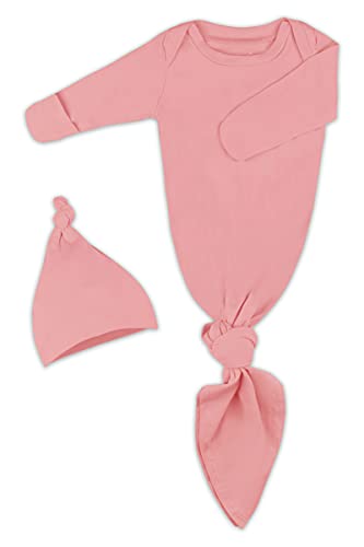 Image of Baby Knotted Gown, Super Soft Newborn Infant Long Sleeve Sleeper for Baby Girl and Boy Sleepwear with Hat Set