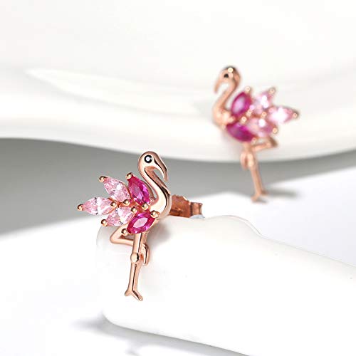 Pink Flamingo Bird Shape Rose Over Sterling Silver Pink Cz Stud Earrings For Women Teens Girls By Ginger Lyne #TOP5