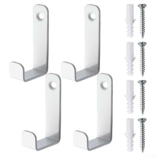ZYWUOY Gancho de pared para puerta, 4 ganchos en forma de L, para almacenamiento en pared y garaje con tornillos, para colgar escaleras, herramientas (blanco)