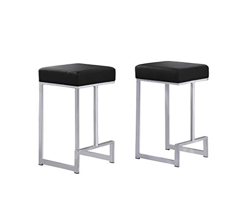 Jakob 25" Upholstered Counter Height Stools, (Set of 2) - Black/Chrome