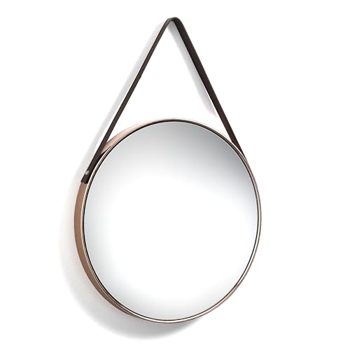 Tomasucci Wink Design Specchio Da Parete Fit Copper, Cornice In Acciaio Finitura Rame Lucido, Nastro Pvc Marrone, Ø 42,5 Cm