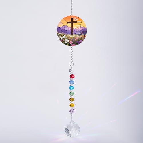 Christian Gifts for Women - Inspirational Stained Glass Cross Suncatcher with Rainbow Crystal Prism, Religious Spiritual Gift for Home Decor, Faith Encouragement & Spiritual Space