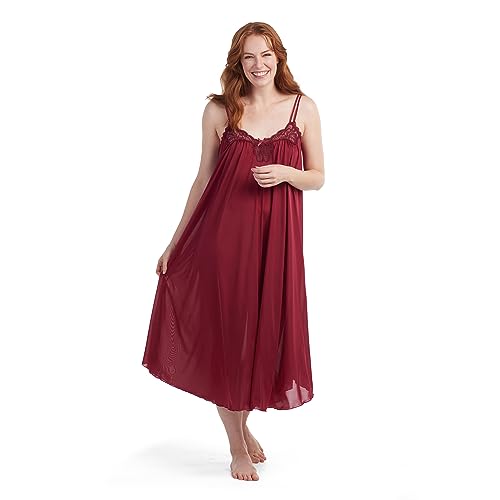 Miss Elaine Long Silk Essence Nightgown, Flowy Vintage Sheer Gown, Lace Details & Adjustable Straps, Sleepwear & Loungewear