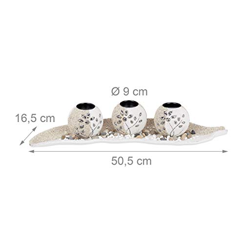 Miniatura 4 de Relaxdays 10022858 Portavelas Decoración Con Cuenco Decorativo Y Velas Pequeñas, 9 X 50,5 X 16,5 Cm, Beige-Blanco