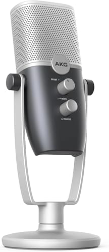 AKG Pro Audio Ara   Micrófono de Condensador Profesional USB C  Modos de Captura de Audio de patrón Dual para podcasting, videoblogging, Juegos y Streaming, Azul y Plata