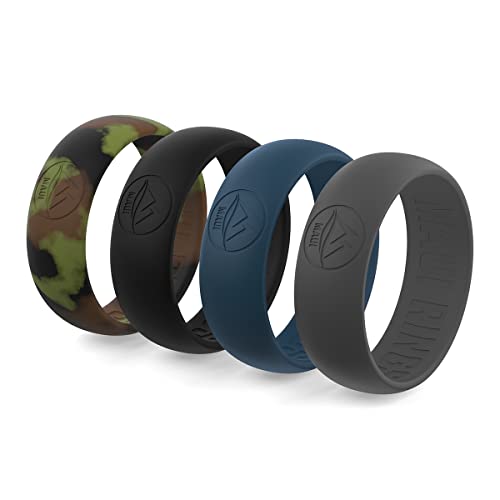 Men’s Silicone Wedding Rings Breathable Comfortable Attractive Rubber Band Safe for Sports Work Fitness Thin 8 Colors Precious Metal Look (Camo/Black/Dark Grey/Deep Ocean Blue, 10)