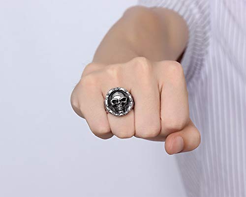 Anillo clásico de acero de titanio con cabeza de fantasma, diseño de calavera, cadena de bicicleta, estilo punk, original simple y de varias tendencias., 123, color, 9