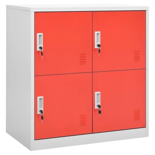 Azzrora Locker Cabinets, Pack of 2, Light Grey and Red, 90 x 45 x 925 cm, Steel Locker Cabinet, Tool Cabinet, Lockers for Employees, Locker Metal Locker Cabinets