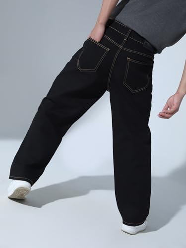 Image of Hubberholme Men Black Cotton Fabric Relaxed Fit Mid-Rise Stretchable Jeans