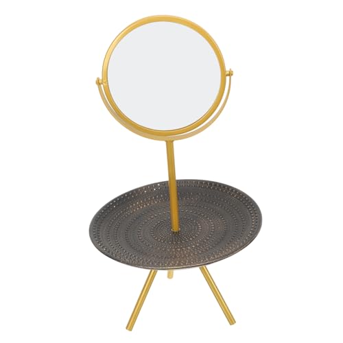 Miroir de maquillage rétro avec plateau rangement cosmétiques et bijoux - 2