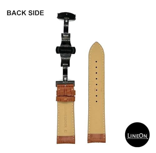 Image of Lineon 22mm Half Padded Premium Leather Mens Watch Strap with ButterFly Lock For Branded Watches Tool and Pins Include