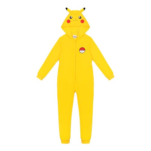 Pokemon Pikachu Kinder Onesie Gelber Fleece Jumpsuit Schlafoverall mit 3D Ohren Unisex Kostüm Pyjama (DE/NL/SE/PL Numerisch 122 128 Regular Gelb)