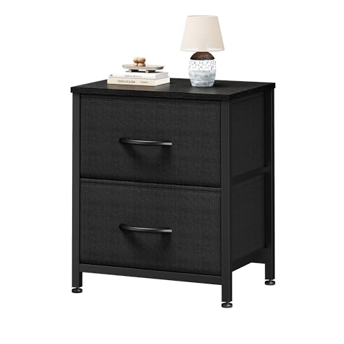 Sweetcrispy Nightstand with 2 Storage Drawers, 20' Height End Tabl Small Bed Side Furniture, Wooden Top Fabric Cabinet Kids Night Stand Mini Dresser for Bedroom, Closet, Entryway, College Dorm