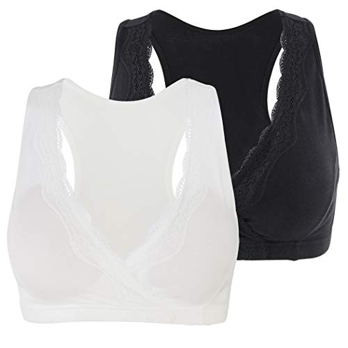 Kuci Maternity Nursing Sleep Bra Lace Breastfeeding Tank Wireless Bralette For Pregnancy (Xl, Black+White/2Pack) #TOP12