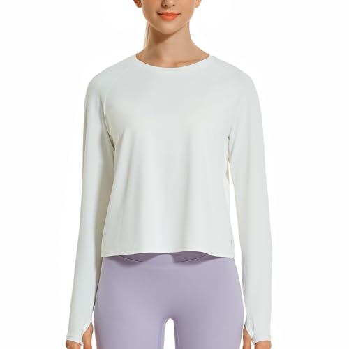 HODOSPORTS Womens UPF 50+ Workout Tops Crop Open Back Athletic Yoga Gym Shirts Hiking Sun Shirt Long Sleeve Loose Fit2