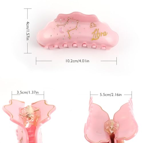 Libra Zodiac Constellation Hair Claw with Rhinestones, Pink Personalized Acetate Hair Clip for Women Gift 1 Piece