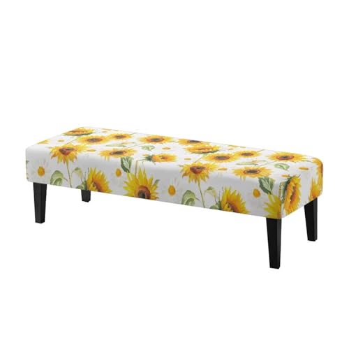 Cugasmaru Bench Covers Slipcover Rectangle Stretch Jacquard Dining Bench Cover Anti-Dust Removable Washable Table Seat Protector Cover for Living Room, Bedroom, Kitchen Sunflower