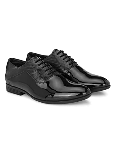Image of STANPHORD Mens Motion Formal Shoes | Patent Glossy Shine Durable Office Wear Oxfords Lace Up Shoes for Formal Wear, Business Casual and Wedding Occasions