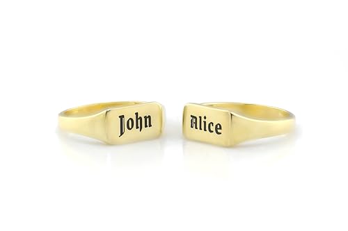 Bague chevalière en or 14k rectangle personnalisable avec initiales
