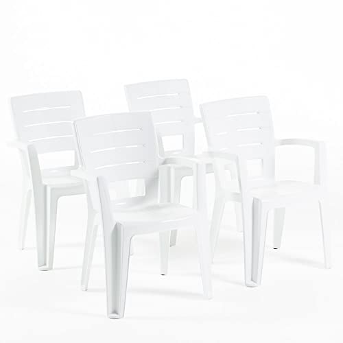 RATTATAN Anita - chaises d'extérieur et de Jardin empilables en résine Effet Bois avec accoudoirs (4, Blanche)