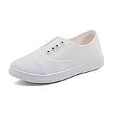 Mujer Andar Zapatillas Canvas Zapato Antideslizante Ligero Slip-On Transpirables Deportivas Sin Cordones Goma Sneakers 01 Blanco Eu37