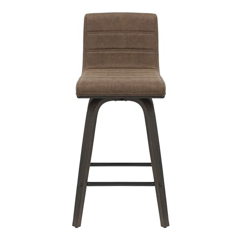 Vienna 35.5 in. H Swivel Counter Height Vintage Dark Brown Square Back Wood Bar Stool with Faux Leather Seat Set of 2 by Armen Living - Used condition - Image 3
