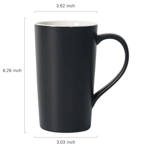Simple Pure Black Mug (Set of 2) for Dad and Mom as a Gift Plain Large Tall Ceramic Milk Tea Coffee Mug with Handle