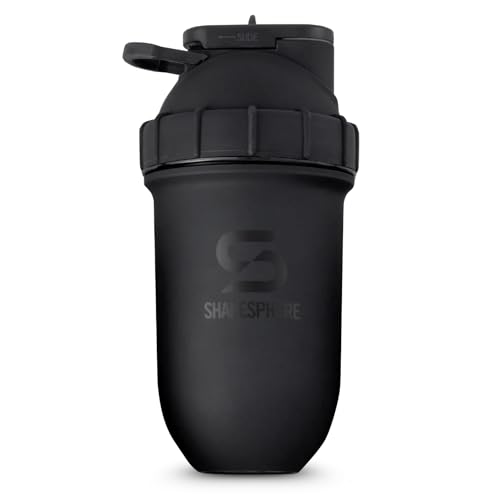 Shakesphere Tumbler Steel: Protein Shaker Bottle Keeps Hot Drinks HOT & Cold Drinks Cold, 24 oz. No Blending Ball or Whisk Needed, Easy Clean Up - BPA Free | Great for Shakes, Smoothies (Matte Black)